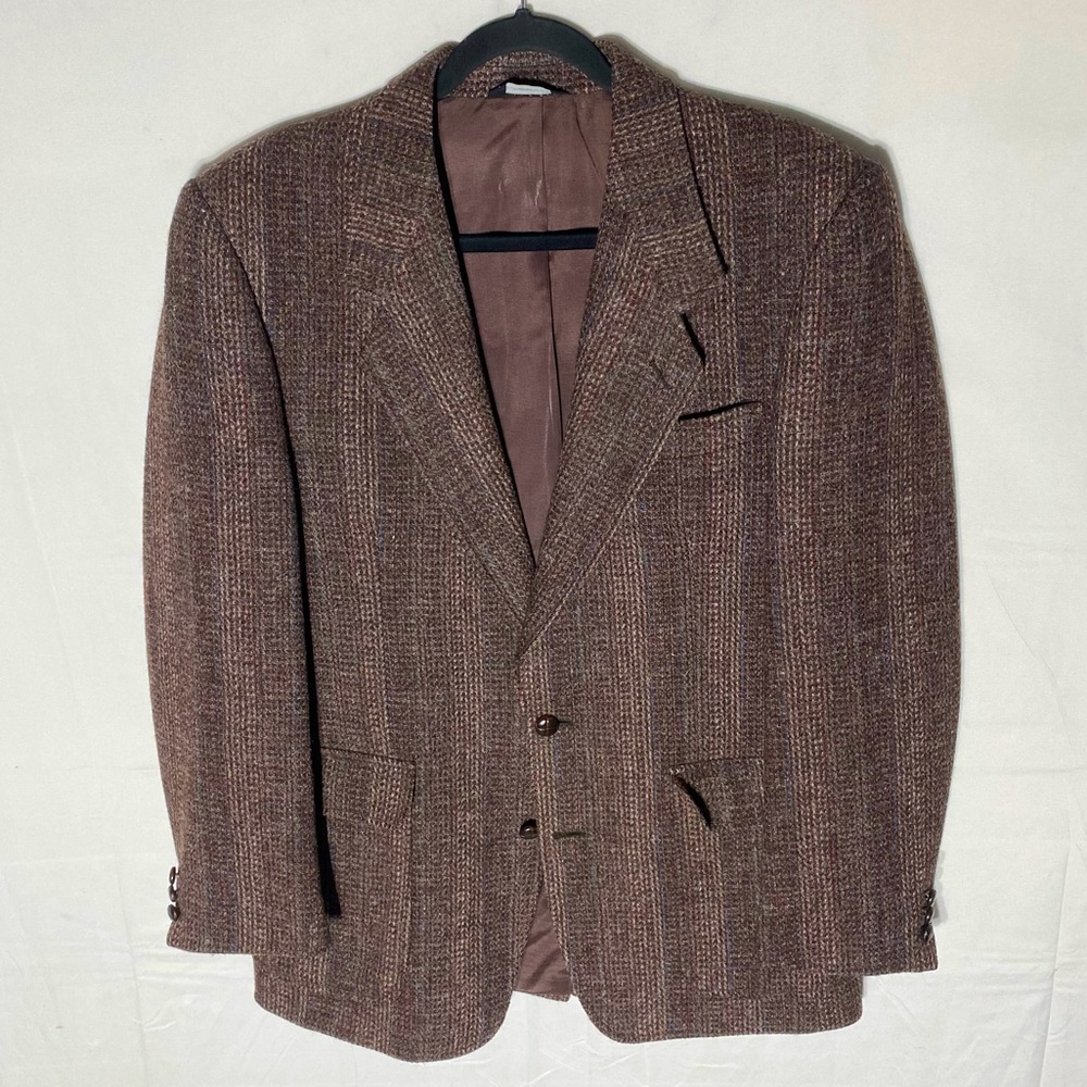 Vintage Harris Tweed Burgundy Striped Virgin Scottish Wool Blazer 40R Academia